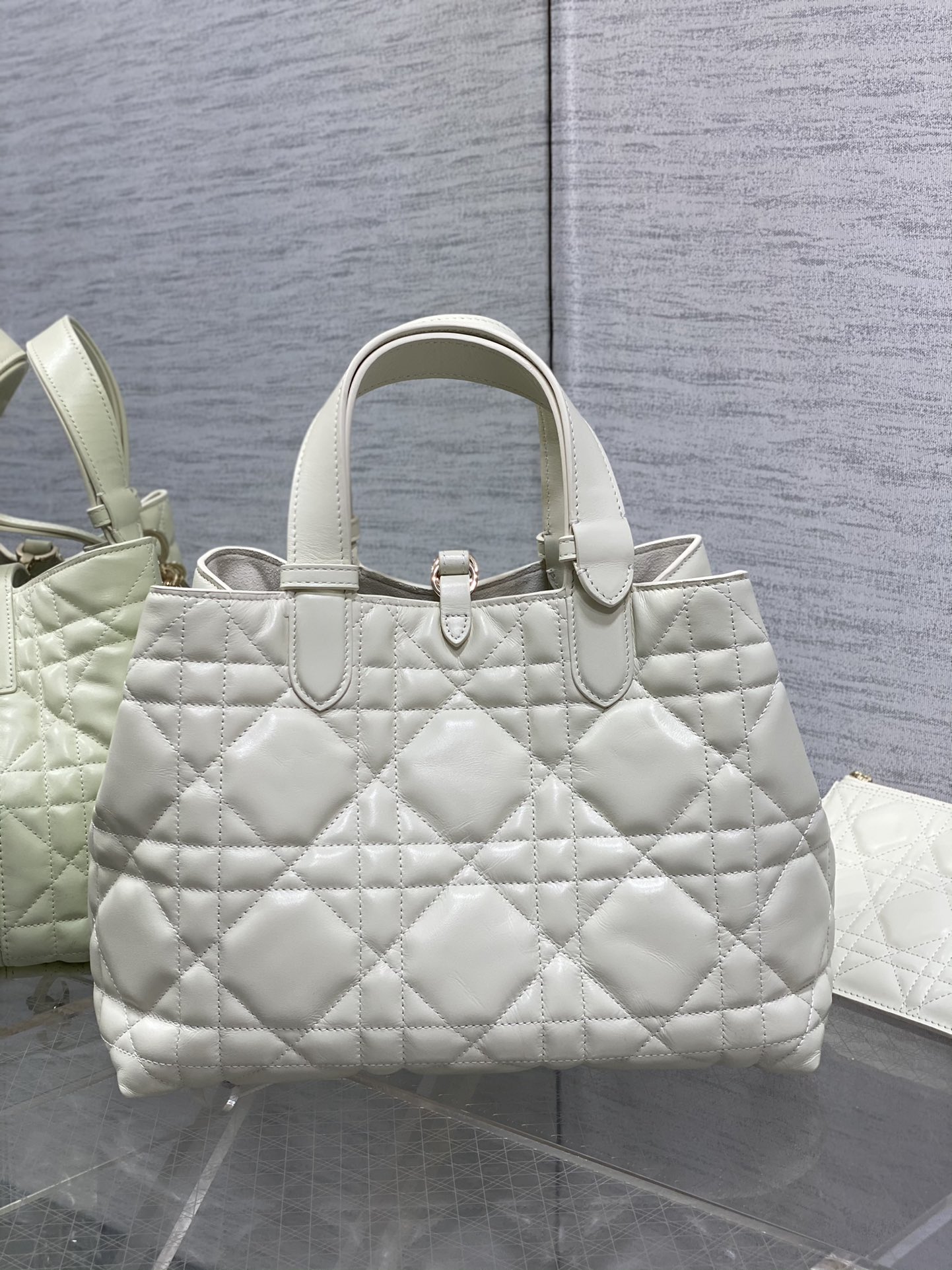 Medium Dior Toujours Bag White Macrocannage Calfskin